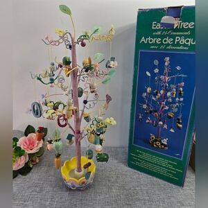 Vintage Spring Easter Tree 18" Tall with 34 Wood Ornaments